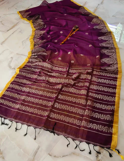 Pure Linen By Line Saree With Running Blouse