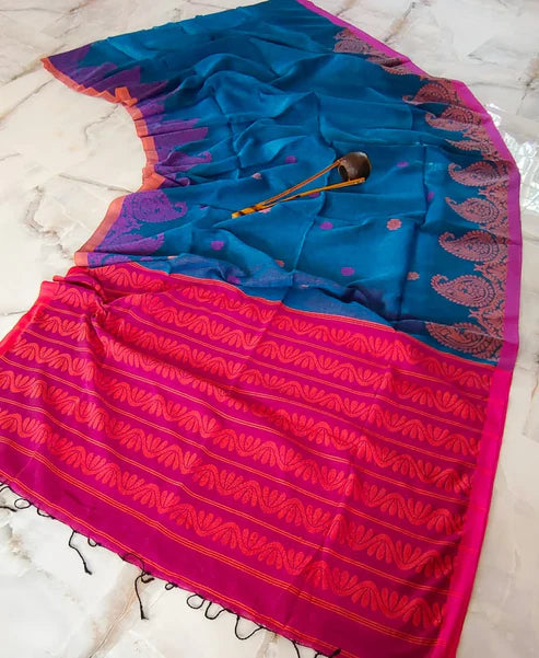 Pure Linen By Line Saree With Running Blouse